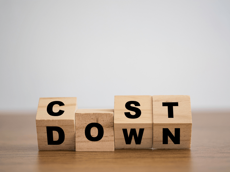 Image that has blocks that read cost down.