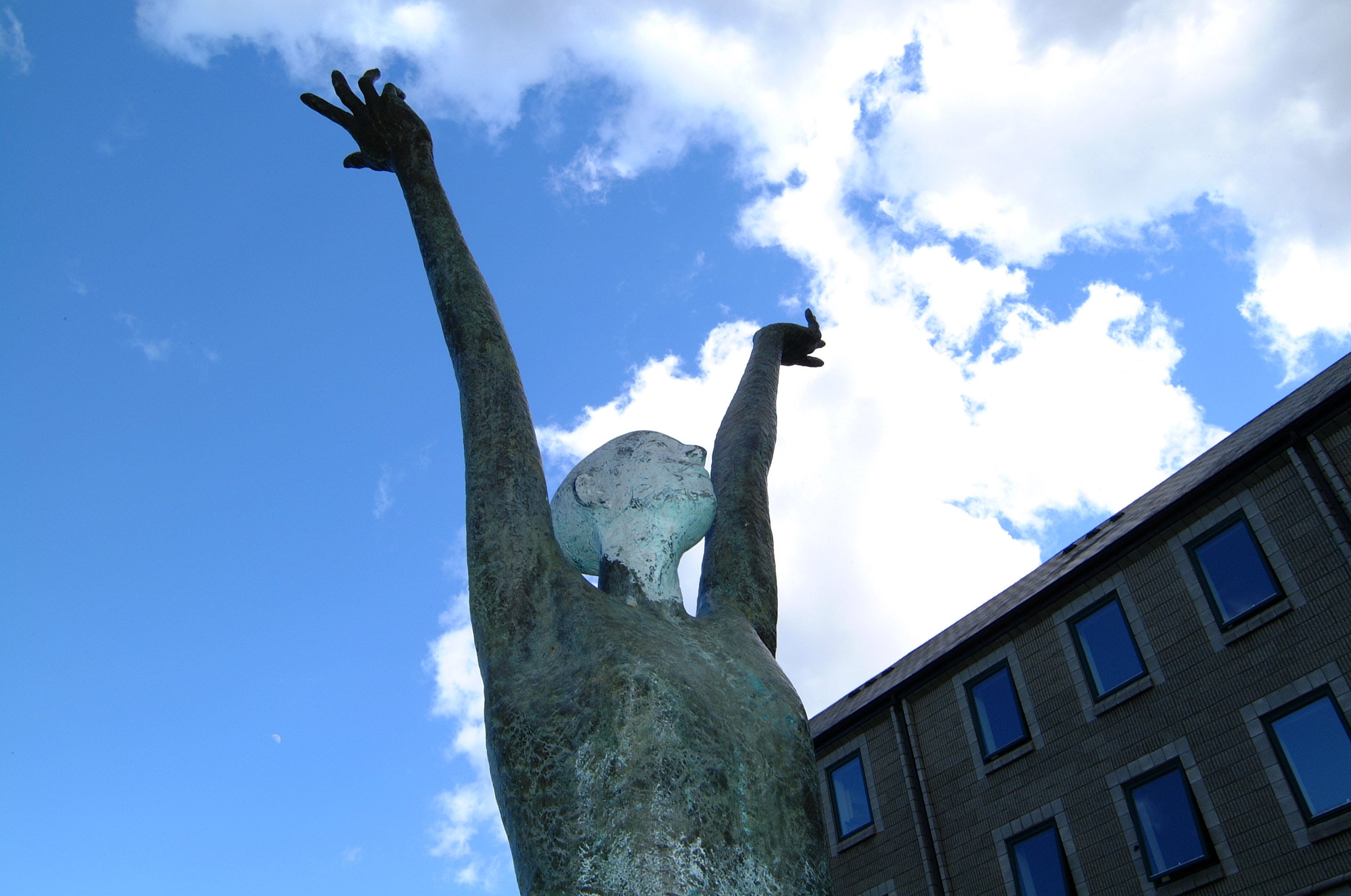 Exterior images of Belgrove Student residence, sculpture in front of the residences 'The Age of Freedom' Rowan Gillespie