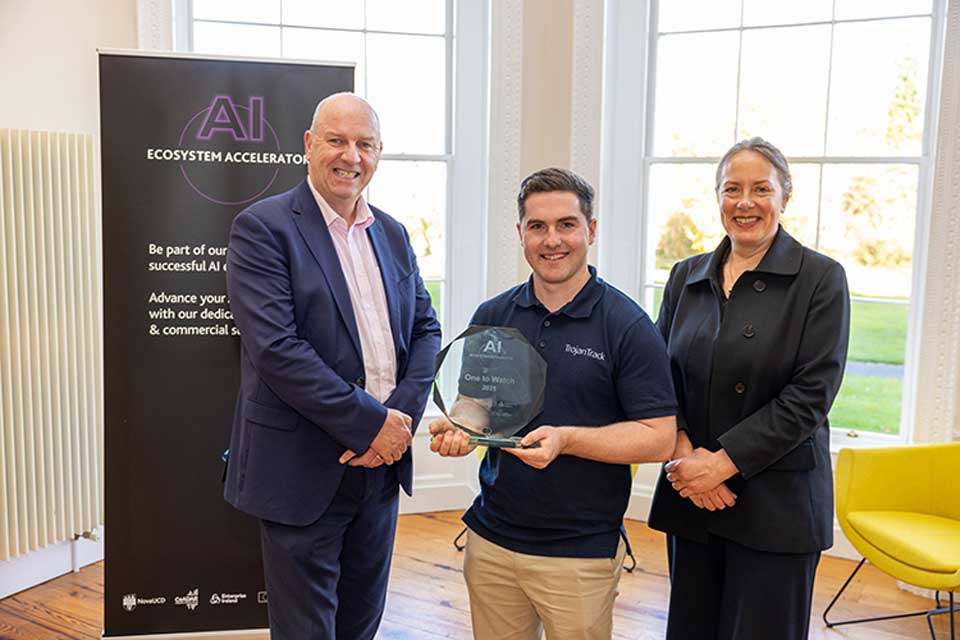 Liam Cronin, UCD Director of Innovation; Stephen O’Dwyer, Founder and CEO, TrojanTrack; and Professor Kate Robson Brown, UCD Vice-President for Research, Innovation and Impact Credit: Paul Sharp/Sharppix
