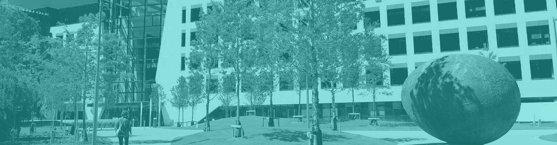 The UCD Science building with a turquoise overlay.