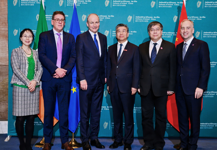 Prof. WU Wengying (Principal, BJUT), Prof. Paul Fanning, Taoiseach Micheál Martin, Prof. FAN Wen (Vice-President, CHU), Prof. XUE Hongwei (President, SCAU), Ambassador Dr Nicholas O’Brien