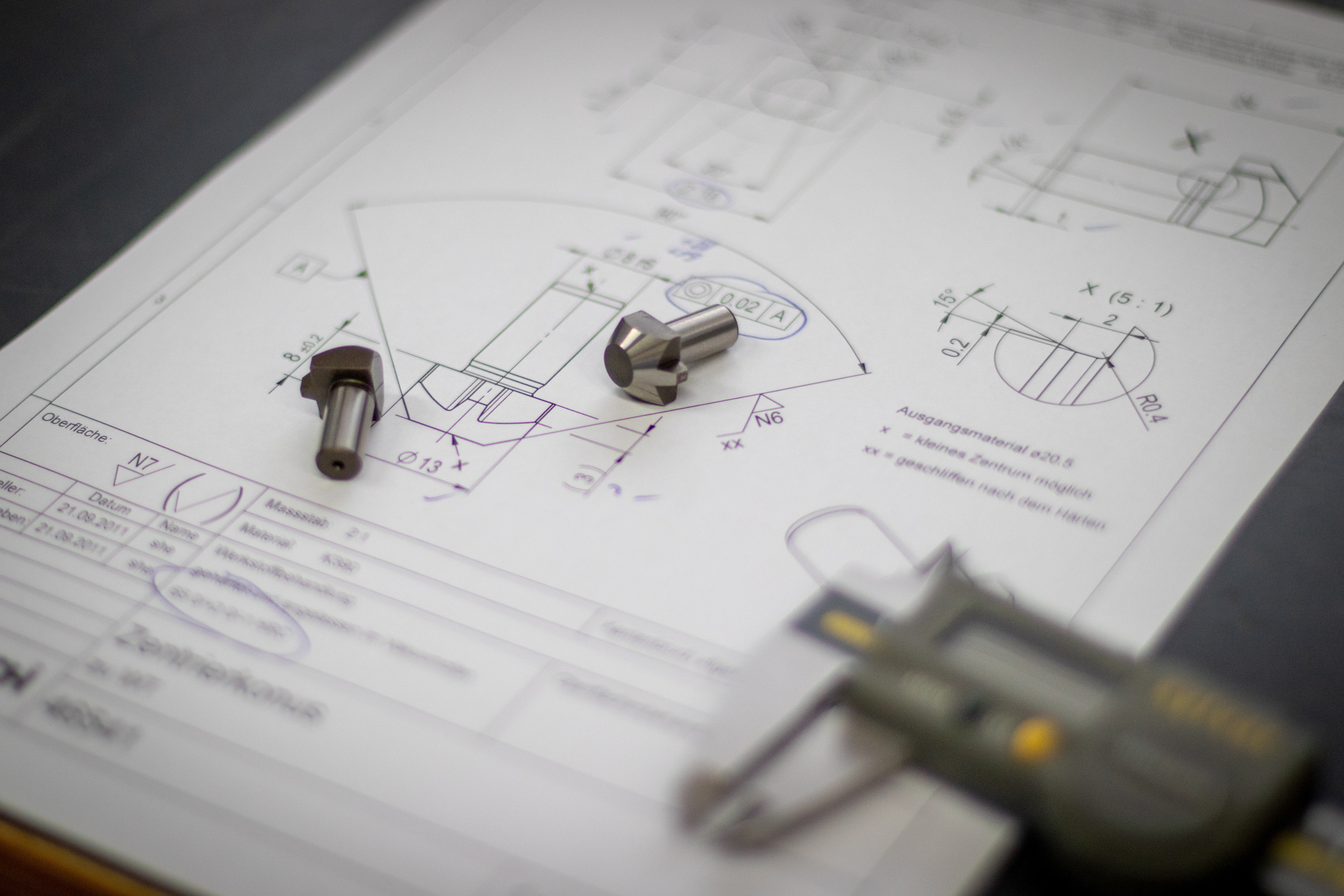 A design sheet with a vernier