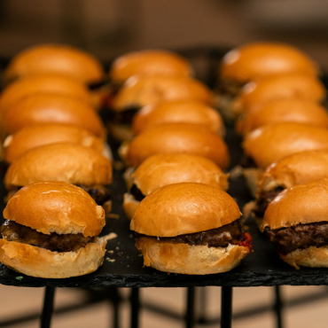 Close up of mini beef burger sliders