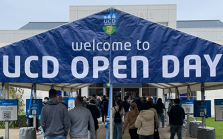 UCD Open Day Sign outside O'Reilly Hall at UCD Belfield campus