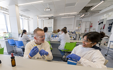 Undergraduate UCD Science students in a laboratory