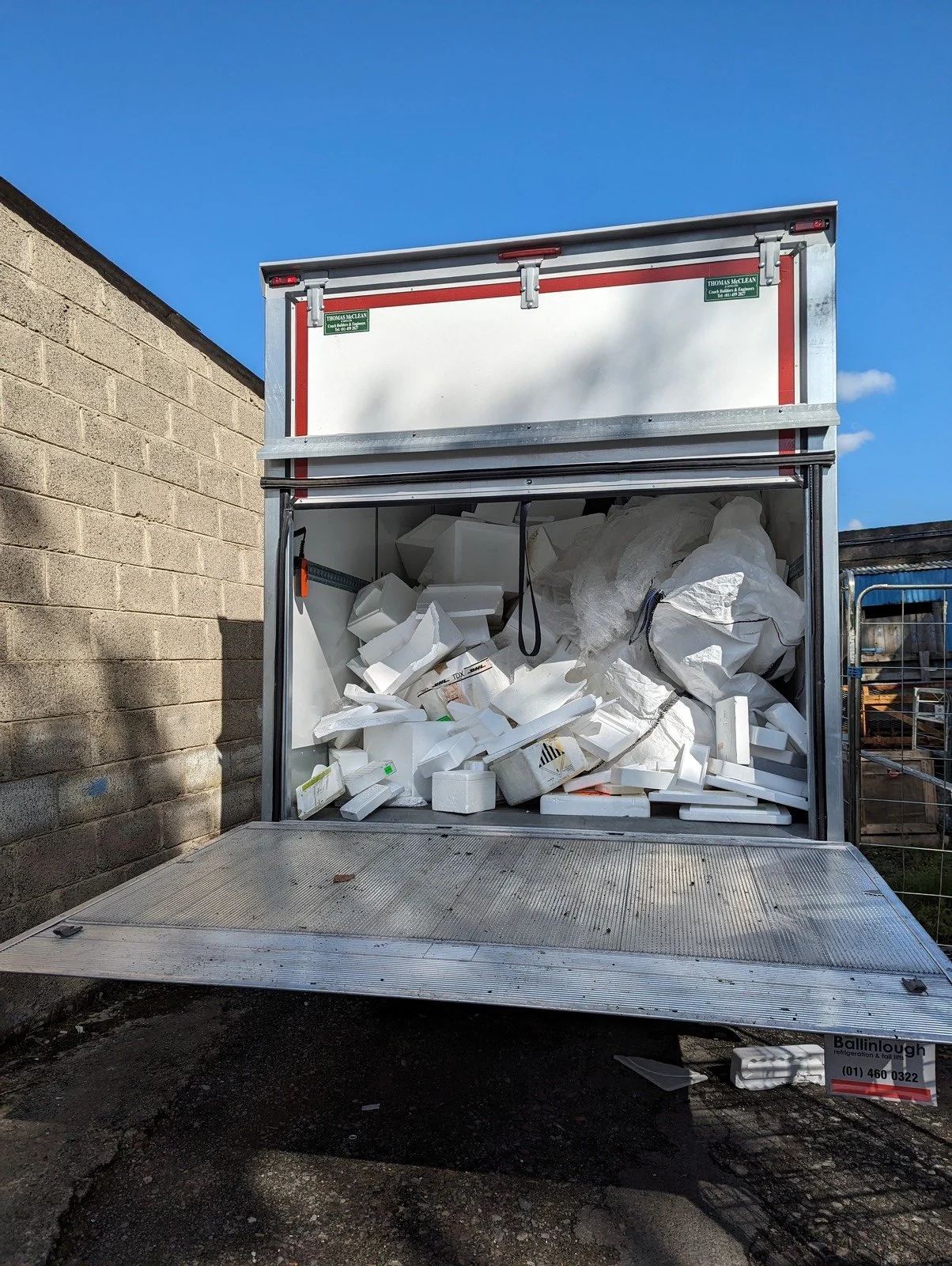 Polystyrene collection on back of truck
