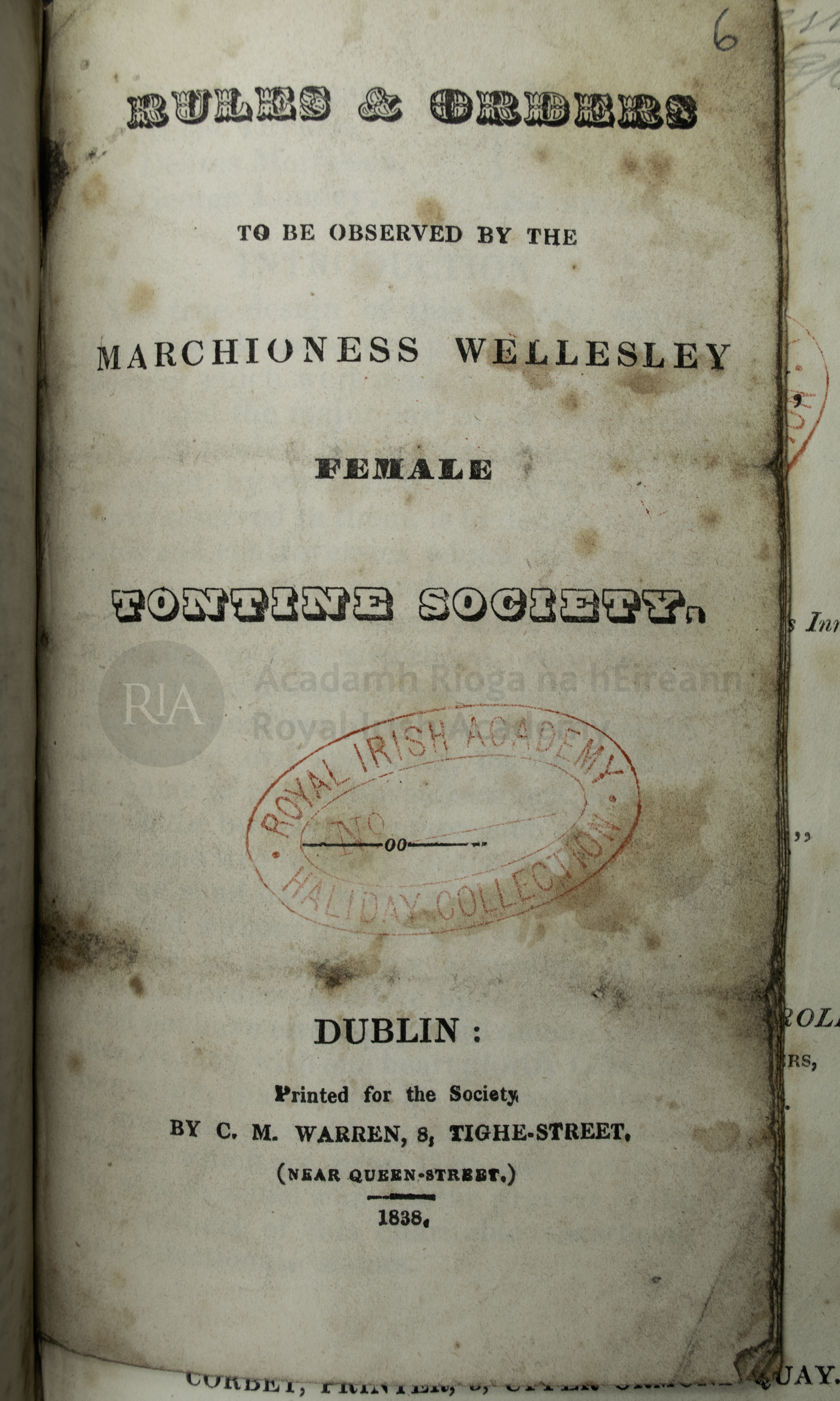 Marchioness Wellesley Female Tontine Society (1838)